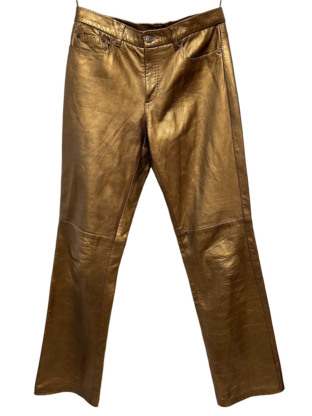 Ralph Lauren Purple Label Gold Metallic Leather Pants Bootcut Y2K Luxe USA 10